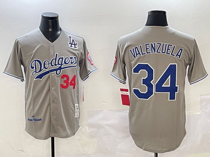 Men Los Angeles Dodgers #34 Valenzuela Grey Throwback Game 2025 Nike MLB Jersey style 3134